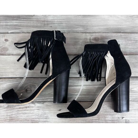 House of Harlow Mason black suede fringe heels sandals Size 10 - Picture 5 of 13